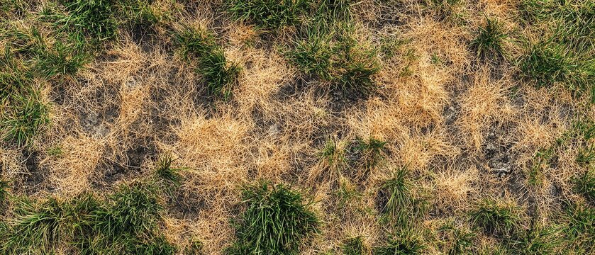 Lawn with brown patches from grub damage