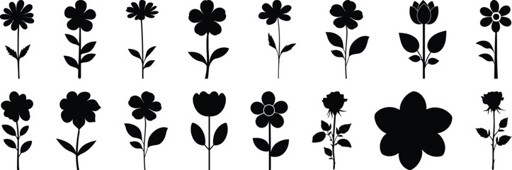 Flower silhouette set vector design big pack of plant illustration and icon