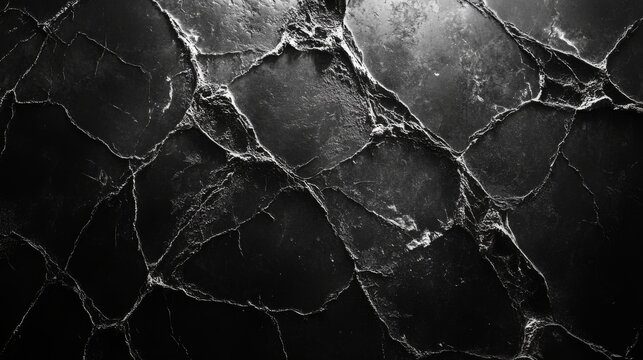 Black cracked marble texture with sharp white veins