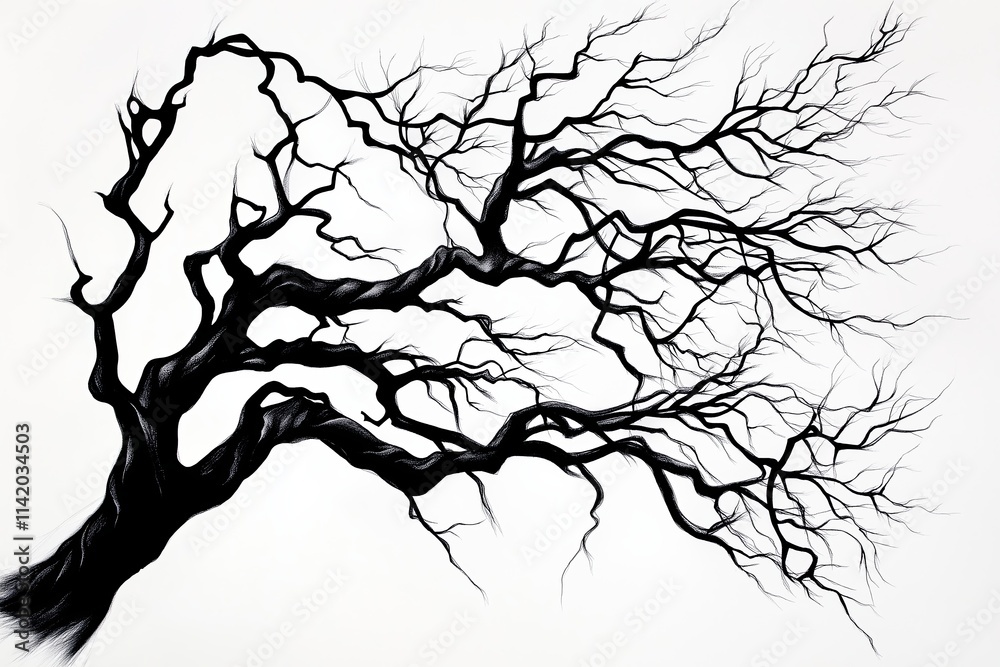 Poster a black-and-white minimalist line drawing of a leafless tree.