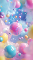 Fantasy abstract art with dreamy floating spheres and colorful clouds