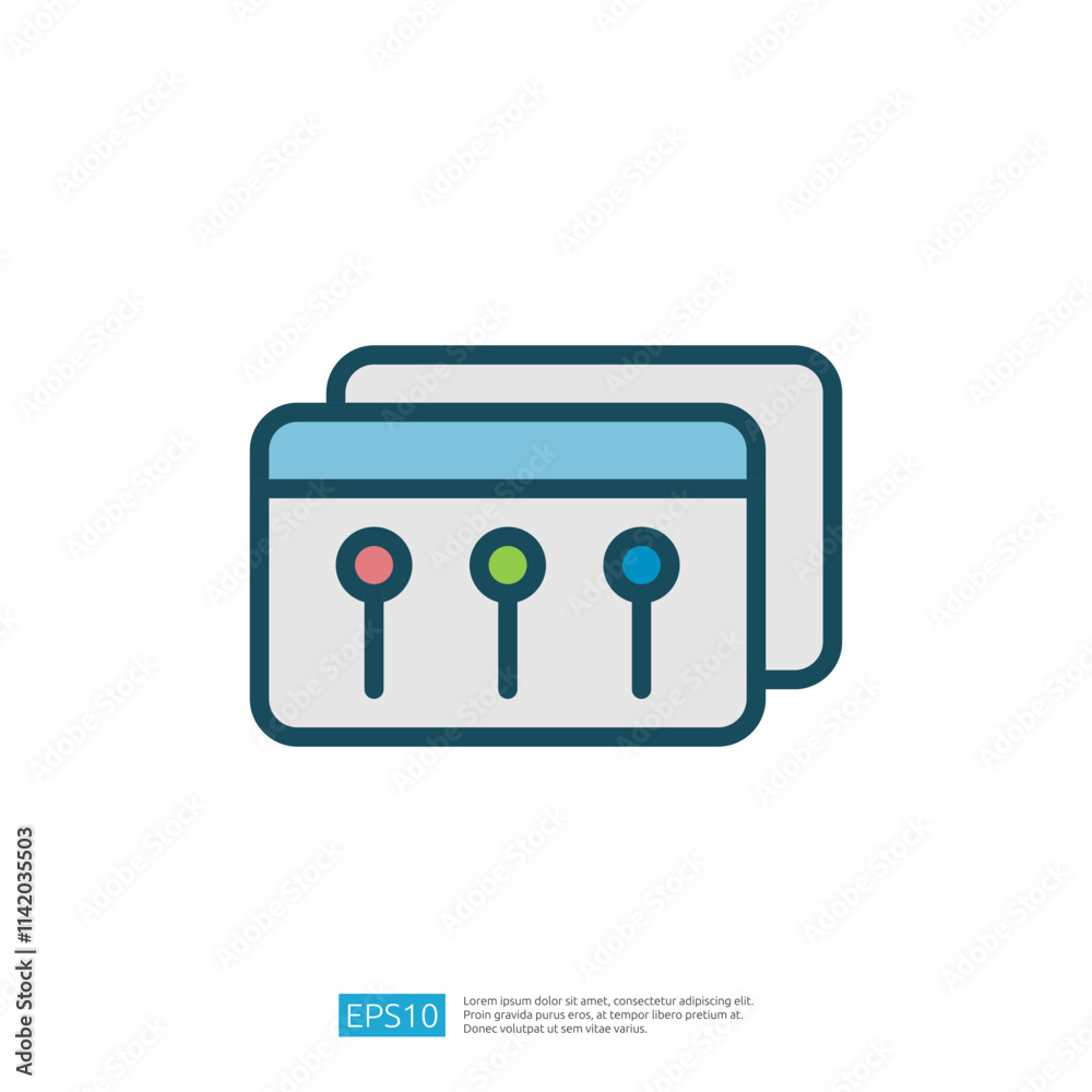 Poster this image features a simple graphic of two stacked cards with three colored buttons, suggesting a u