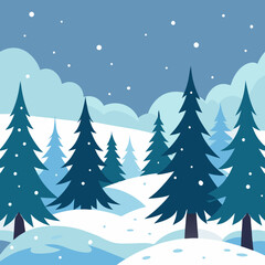 Beautiful Winter Landscape with Fresh Snow and Pine Trees