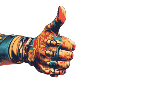 Robotic arm with a thumbs-up gesture, transparent background