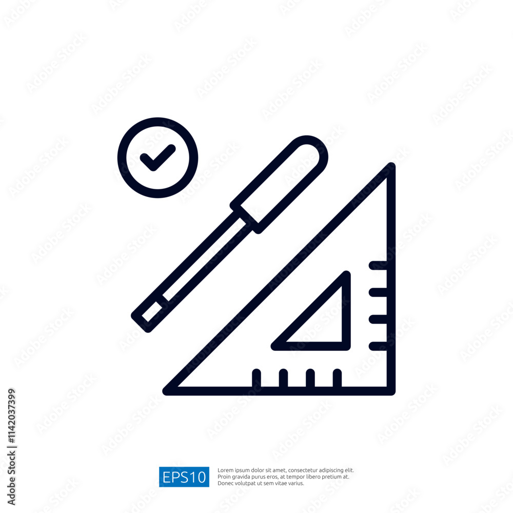 Poster this image features a geometric ruler and a pencil, symbolizing precision and accuracy in design or 