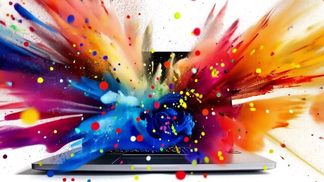 Color Burst:  A vibrant explosion of color erupts from a sleek laptop, symbolizing the creative power and endless possibilities of digital art.
