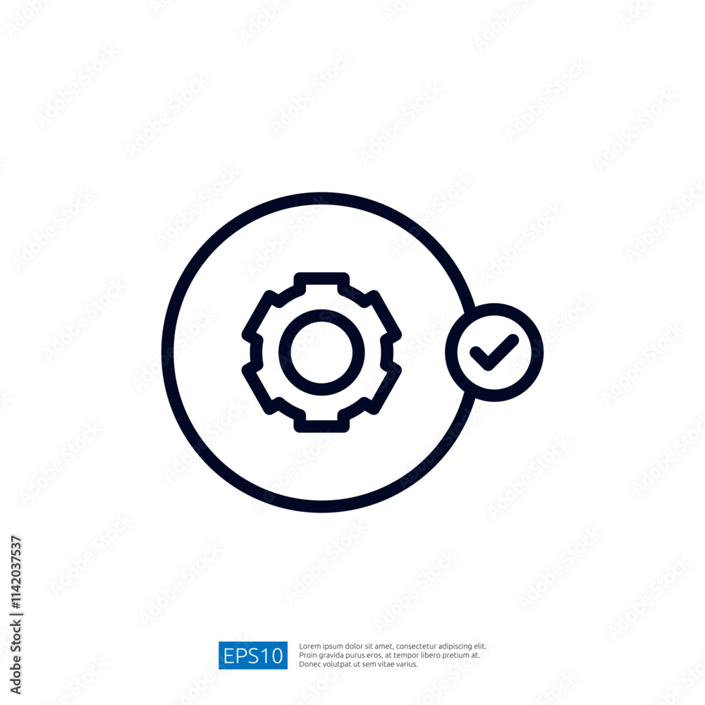 Poster this image features a gear symbol inside a circle with a checkmark, representing concepts like setti