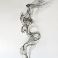 A spiral of smoke gently floating upward, dissipating into the air on a white canvas