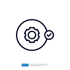 This image features a gear symbol inside a circle with a checkmark, representing concepts like settings, approval, or progress in a technical or business context.