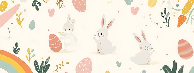 A cute Easter banner with bunnies, eggs, and carrots