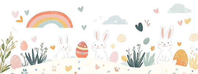 A cute Easter banner with bunnies, eggs, and carrots