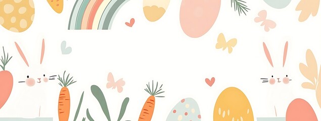 A cute Easter banner with bunnies, eggs, and carrots