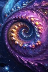 A stunning abstract swirl of purple and blue, featuring intricate patterns and glowing orbs, creating a mesmerizing visual effect.