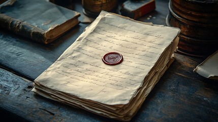 Ancient Handwritten Letters Stacked With Wax Seal