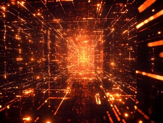 Fototapeta premium Abstract technology network with glowing orange and blue lights