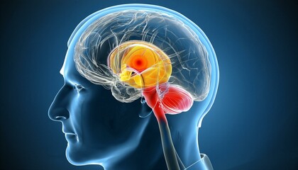 Obraz premium Human Brain Anatomy: Cerebellum and Brainstem, X-Ray Style