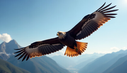 Obraz premium Majestic Eagle Soaring Above Mountains