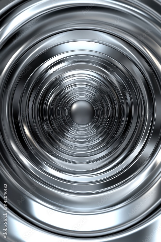 Poster a mesmerizing close-up of shiny metal concentric circles that create an infinite tunnel effect.