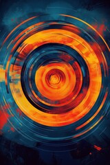 Vibrant abstract concentric circles in fiery orange and deep blue hues evoking energy and motion.