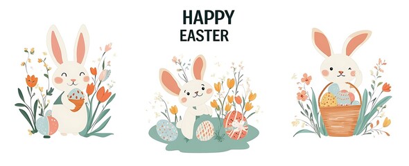 A set of three flat design vector illustration banners for Easter