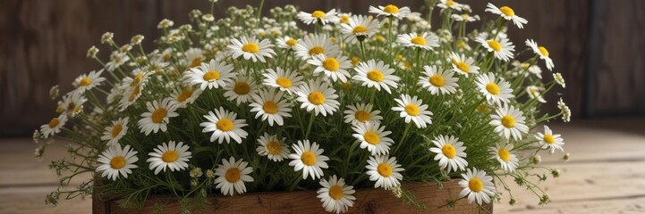 Fototapeta premium Natural and rustic floral arrangement with chamomile, organic, chamomile