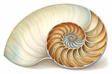 Obraz premium A beautifully illustrated nautilus shell showcasing intricate patterns and a natural spiral design.