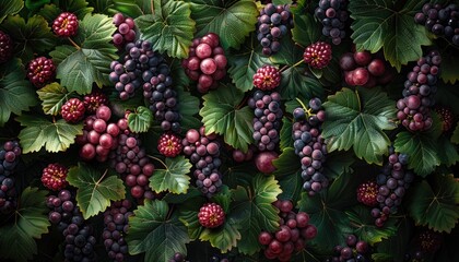 Lush Grapevine Abundant With Grapes And Berries