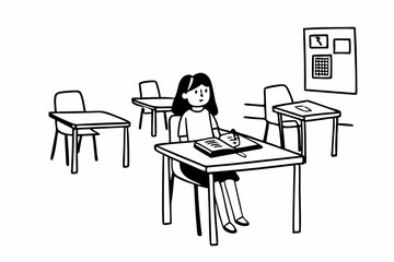 education and school concept little student girl studying at school