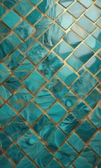 High-quality shot of a turquoise and gold glass tile mosaic on a marble background , marble, gold, shot