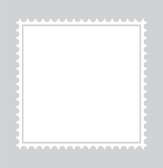 Vertical format postage stamp outline vector frame with perforated edges. Blank postage stamp. Clean postage stamp template. Postage stamp border. Mockup postage stamp. Vector illustration . 