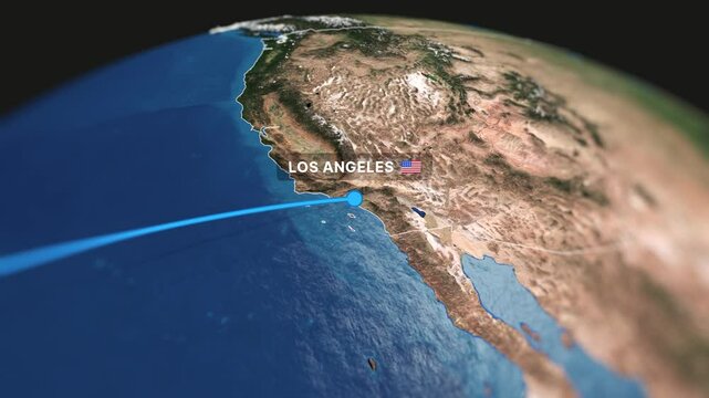 Vibrant 3D animated map illustrating a flight route from Honolulu to Los Angeles. Ideal for travel videos, tourism content, and corporate presentations.