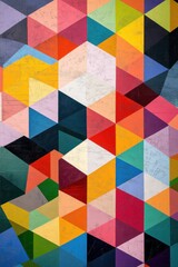 Obraz premium Colorful geometric abstract artwork featuring vibrant triangles in various shades and sizes.