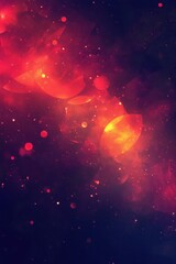 Vibrant cosmic abstraction featuring fiery colors and glowing orbs, creating a mystical atmosphere.