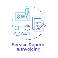 Service reports and invoicing blue gradient concept icon. Key component of FSM. Field service management. Round shape line illustration. Abstract idea. Graphic design. Easy to use in article