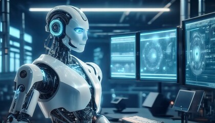 Advanced AI Robot in Tech Lab 