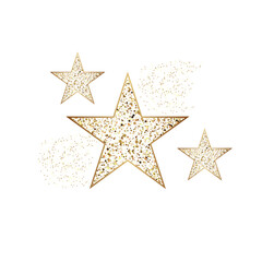 Shiny gold stars with glitter, vector	