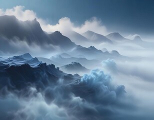 Fototapeta premium Ethereal abstract blue wave floating on a misty morning fog, delicate, ethereal, abstract