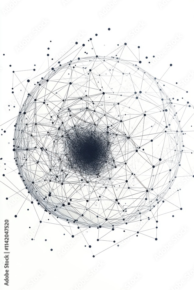 Poster an abstract representation of a complex network, featuring interconnected lines and nodes with a dar