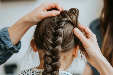 Fototapeta premium Mom styles daughter's hair in cozy home space