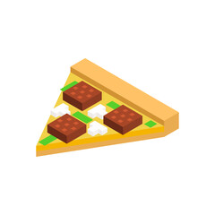 Slice of pizza isometric illustration. Fast food isolated