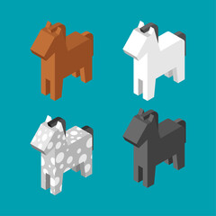 Wooden horse toy set isolated. Vector illustration