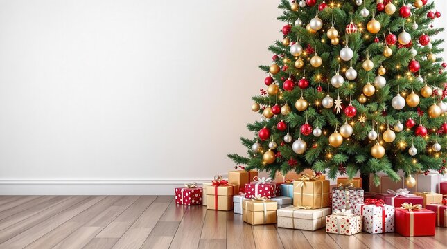 Christmas tree with boubles and presents