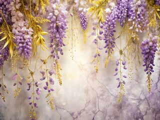 Lavender and gold: a vintage wisteria photograph, mourned amidst marble's elegant grief.