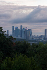 View of the skyscrapers of Moscow's business district. Observation deck on Vorobyovy Gory.