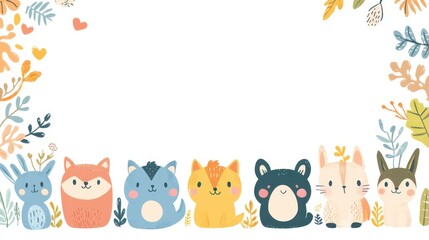 Obraz premium Cartoon Animal Border Background - A Whimsical Frame for Colorful and Playful Scenes. The Adorable Cartoon Animals Forming the Border, with Their Cheerful Expressions and Cute Shapes