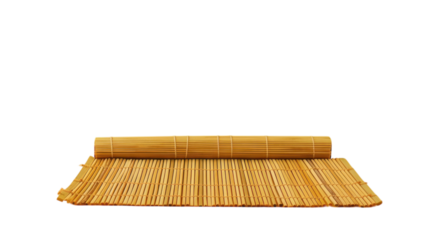 Traditional bamboo mat rolled up and neatly arranged for use