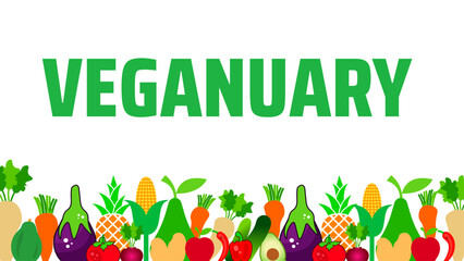 Veganuary background banner or poster design template. observed every year in January. Holiday concept. Use to any Template, card, poster, placard, template.
