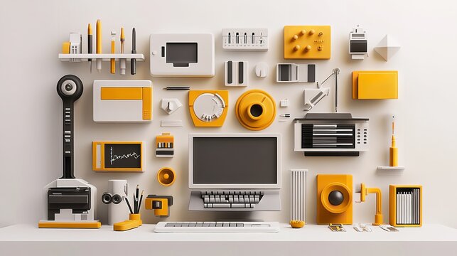 3D Infographic Showing the Evolution of Technology in Various Industries
