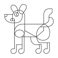 Little dog. Puppy. Black and white vector illustration for coloring book