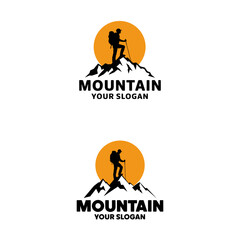 Mountain Hiking Logo Design with Silhouette